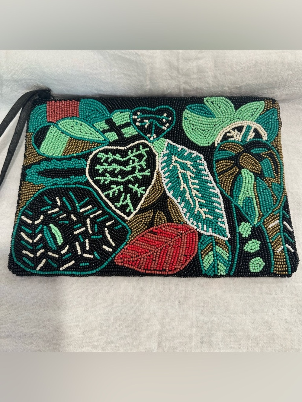 Women's beaded gorgeous clutch purse 9.5” x 7” LIKE NEW NEVER USED black sateen
